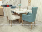 COMEDOR CATALINA 6 SILLAS BEIGE + VERDE HUMO