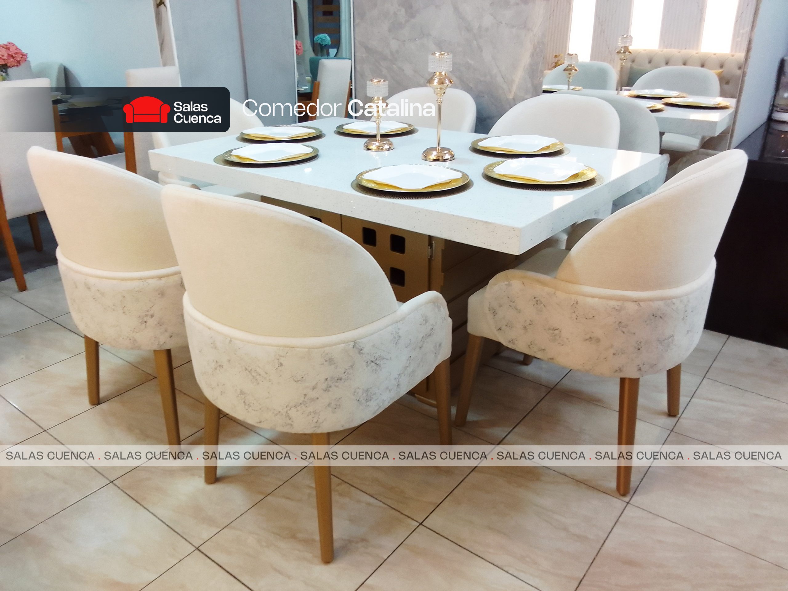 COMEDOR CATALINA 6 SILLAS BEIGE + DANTA COMEDOR CATALINA 6 SILLAS BEIGE + DANTA